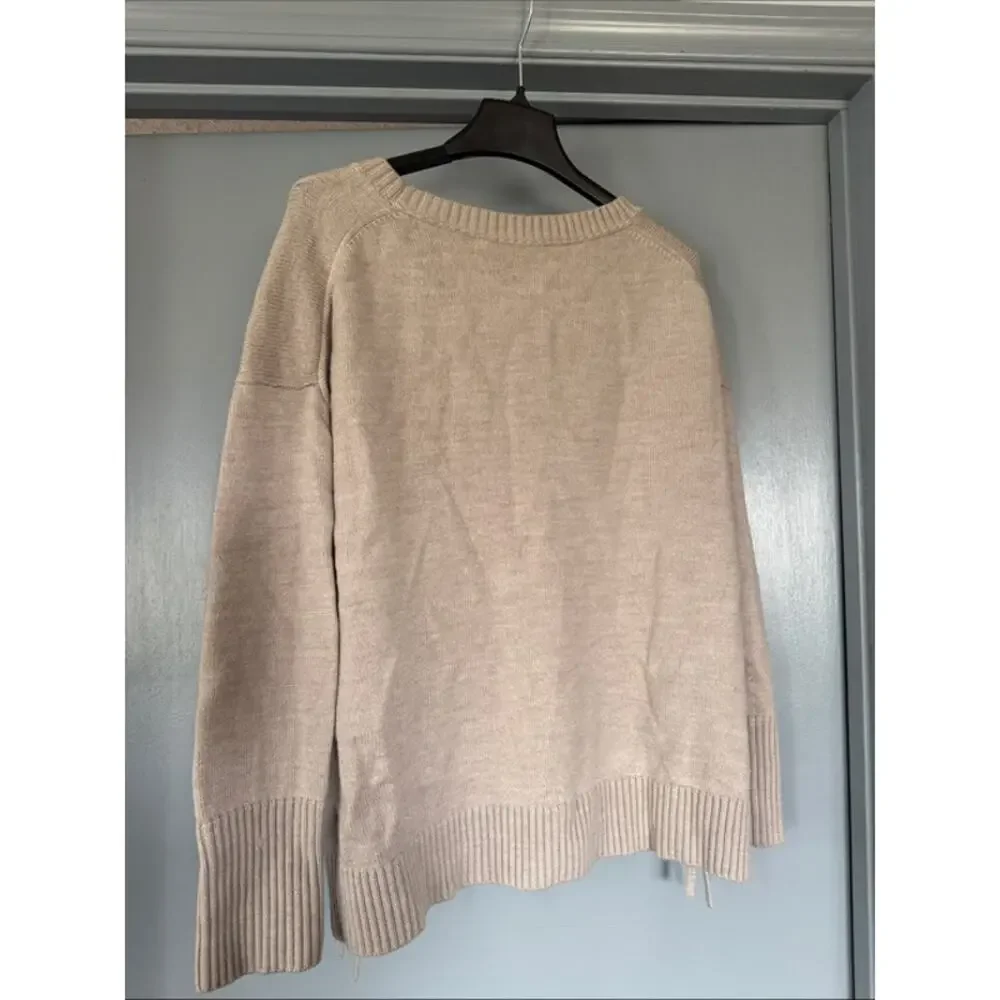 Athleta 100% Merino Wool Beige Sweater Crew Neck Long Sleeves Side Laces sz XL